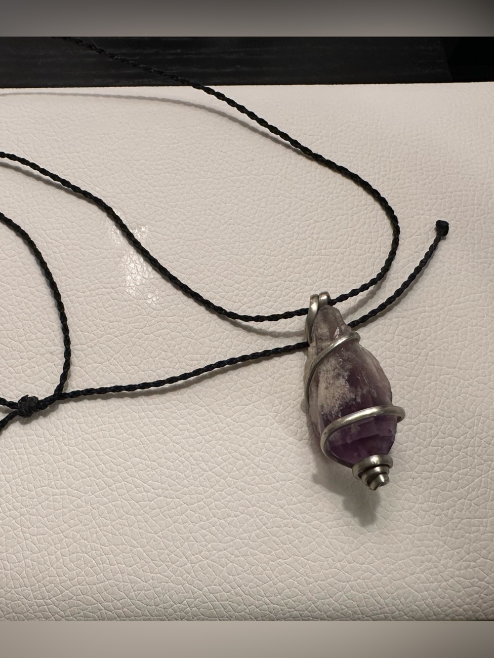 Amethyst Pendant Necklace with Black Cord